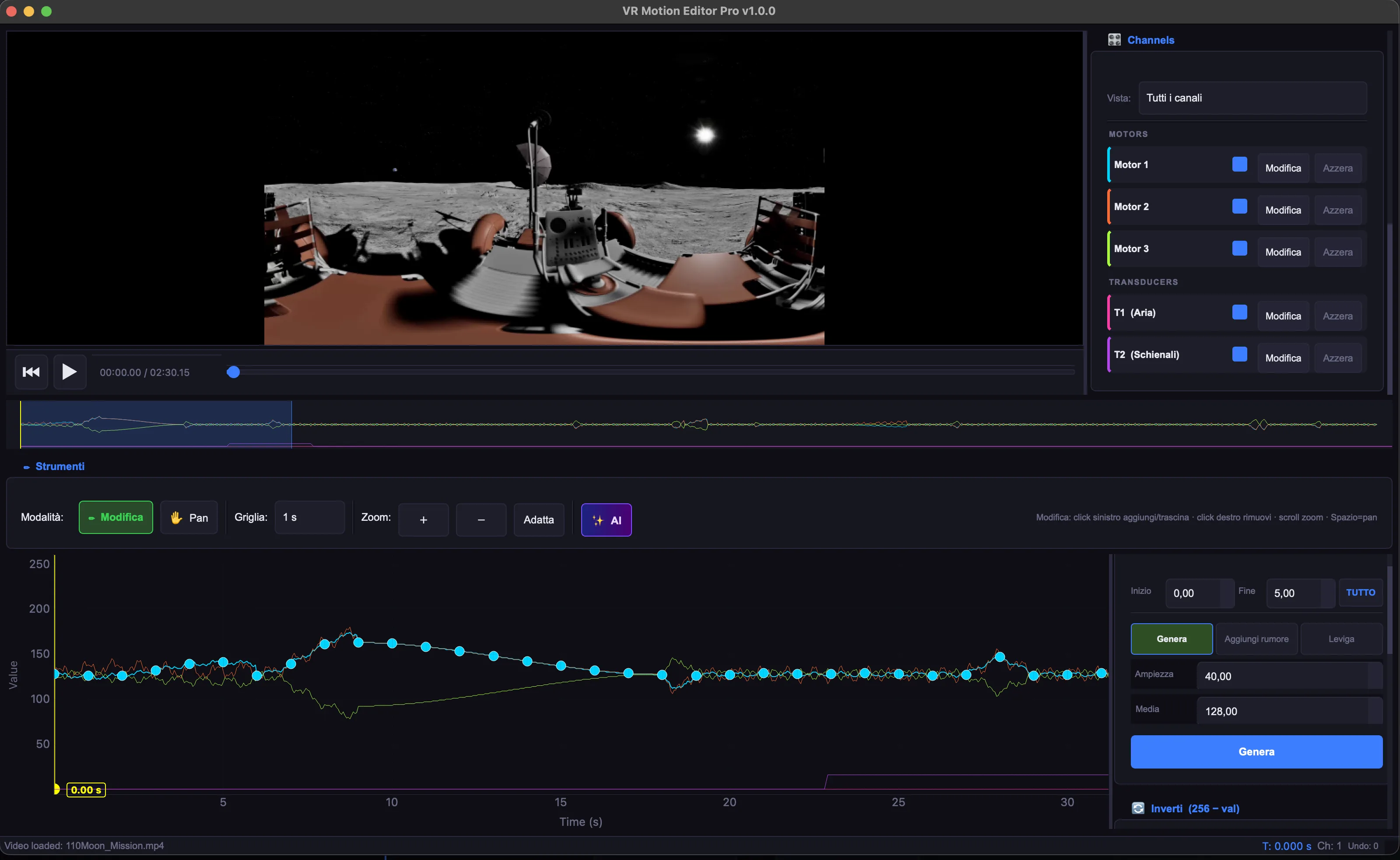 VR Motion Editor Pro &mdash; software custom per il controllo della sedia